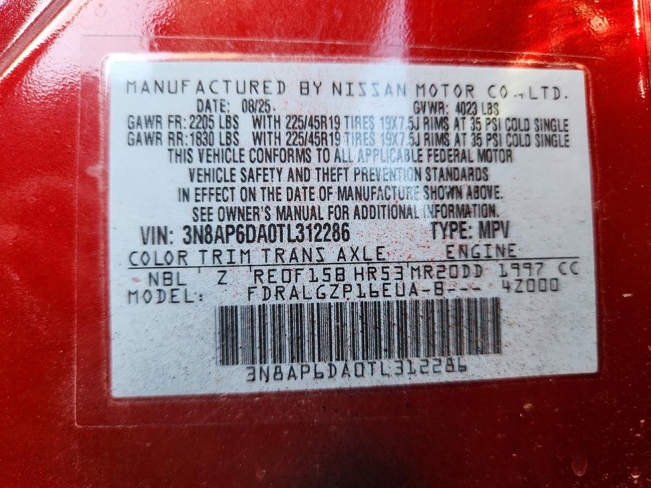 2026 Nissan Kicks Sr Red vin: 3N8AP6DA0TL312286