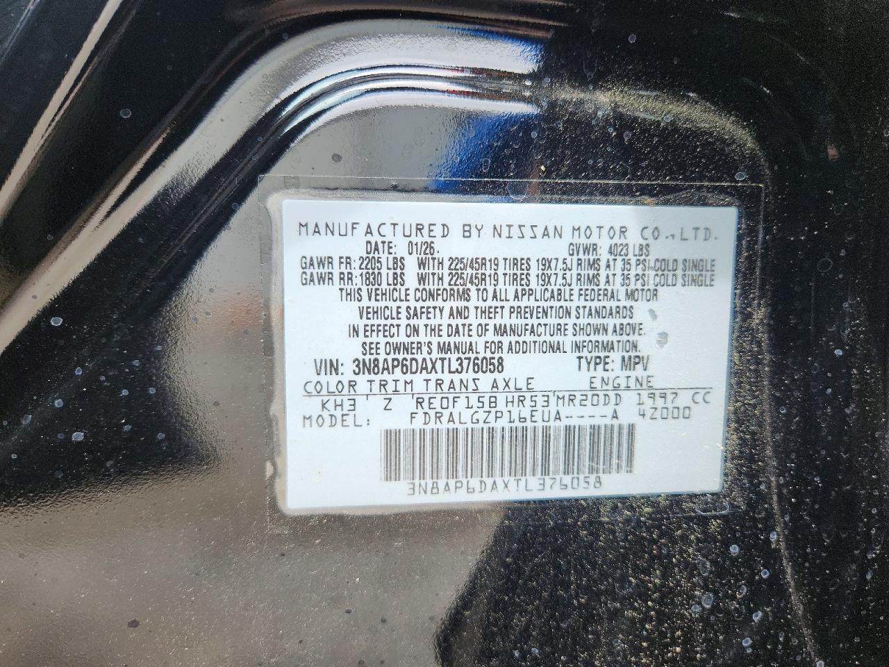 2026 Nissan Kicks Sr Black vin: 3N8AP6DAXTL376058