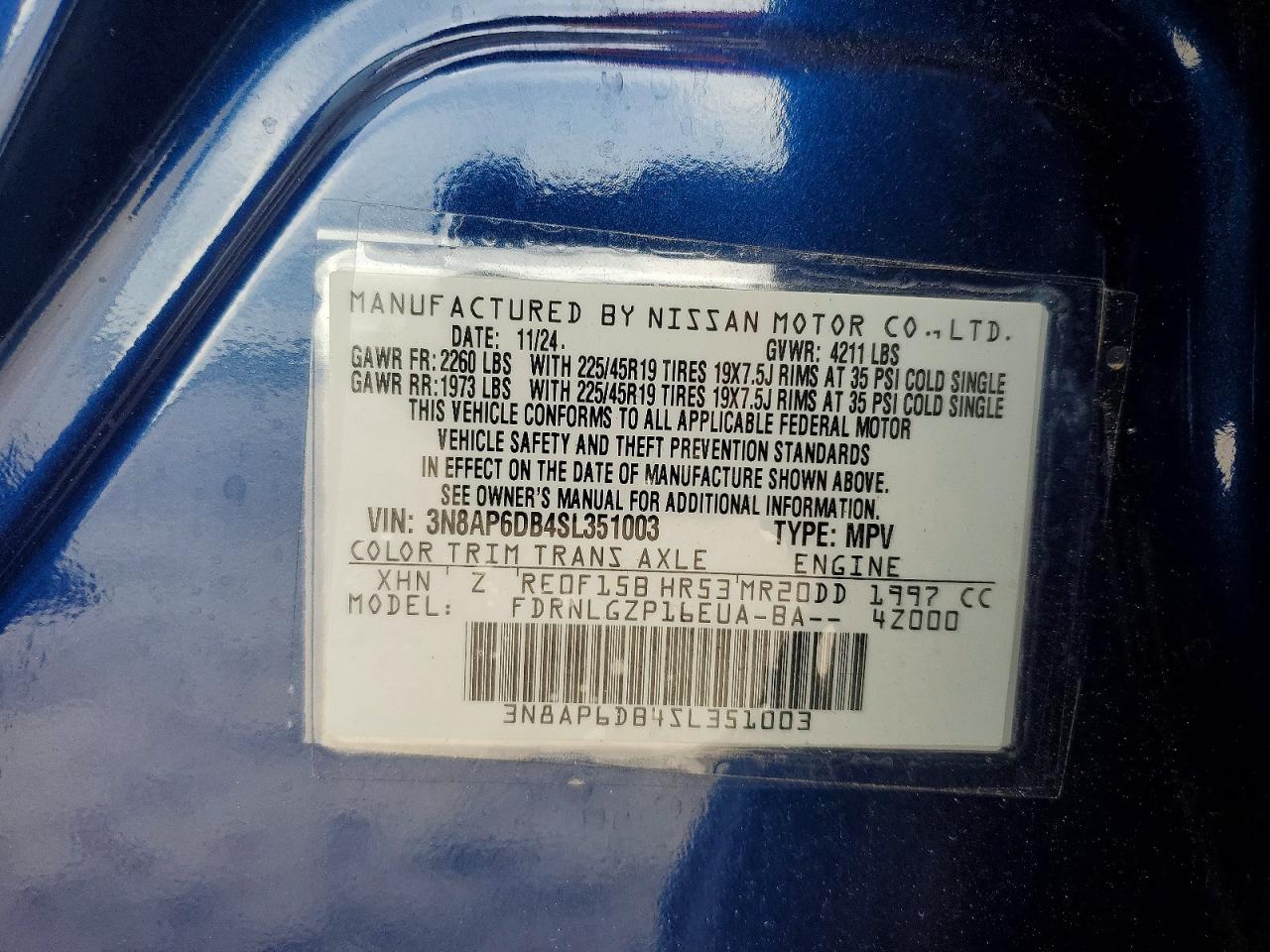 2025 Nissan Kicks Sr Blue vin: 3N8AP6DB4SL351003