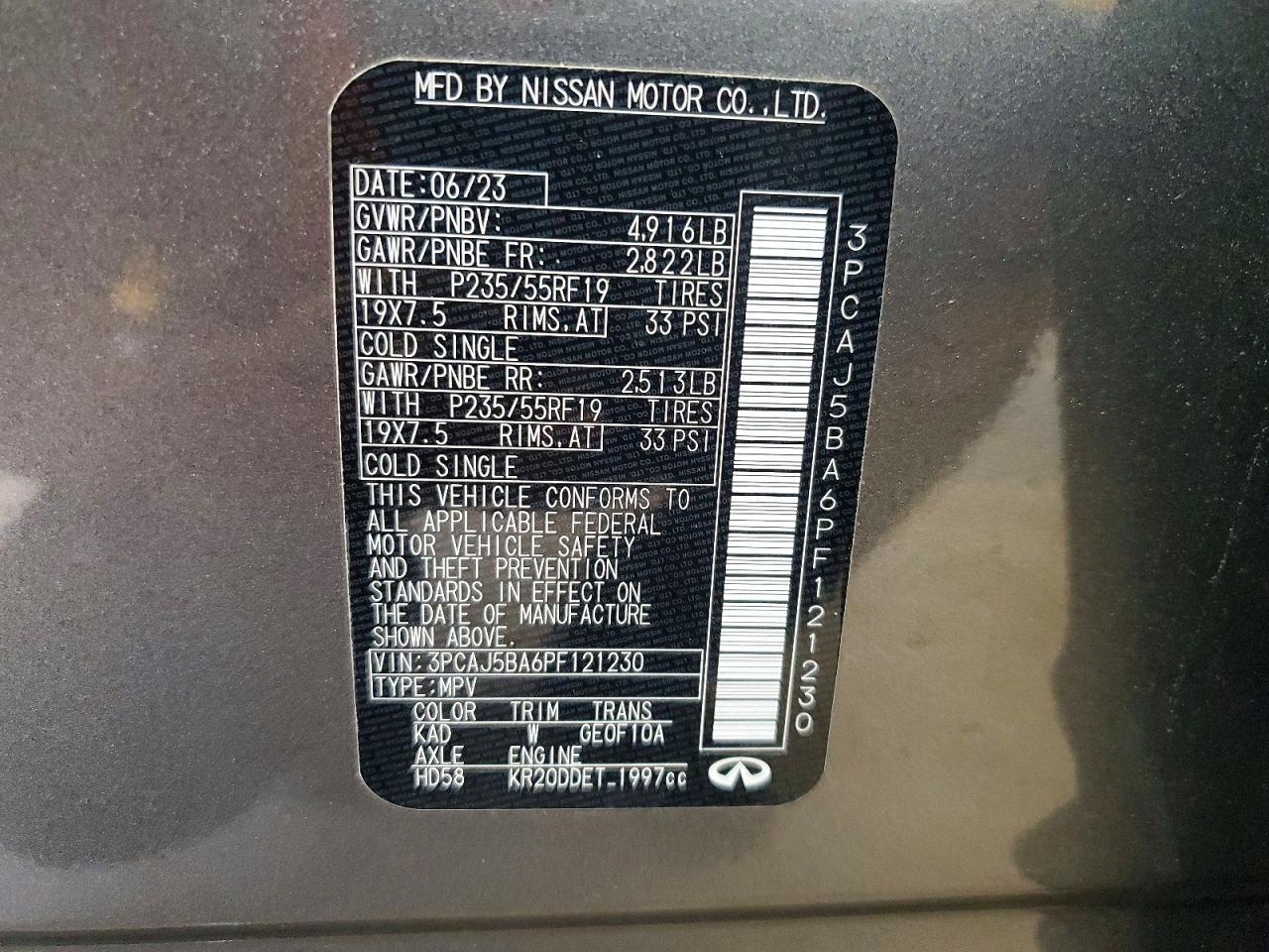 2023 Infiniti Qx50 Luxe Gray vin: 3PCAJ5BA6PF121230