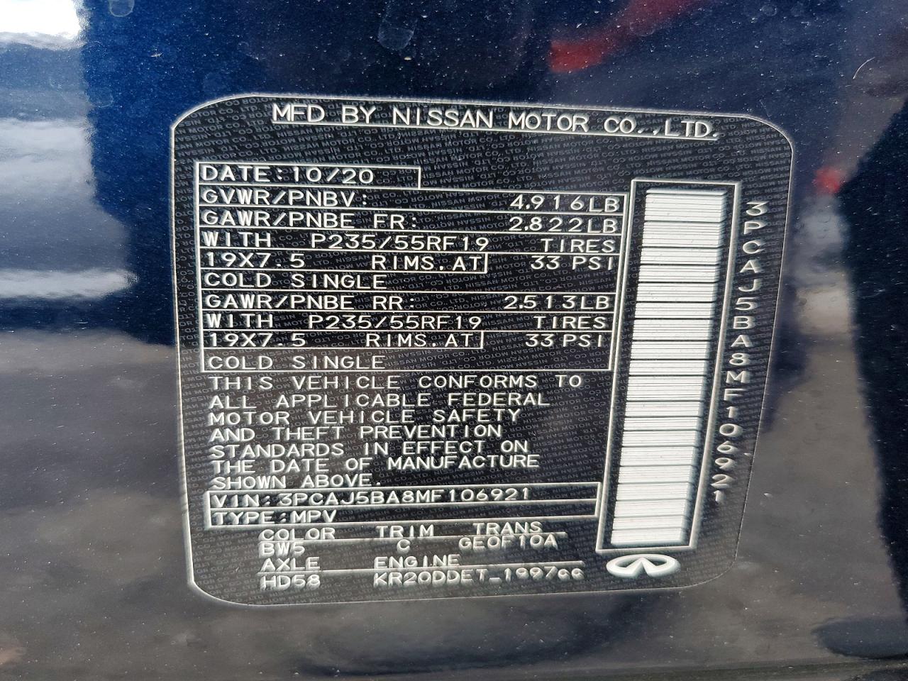 2021 Infiniti Qx50 Luxe Blue vin: 3PCAJ5BA8MF106921