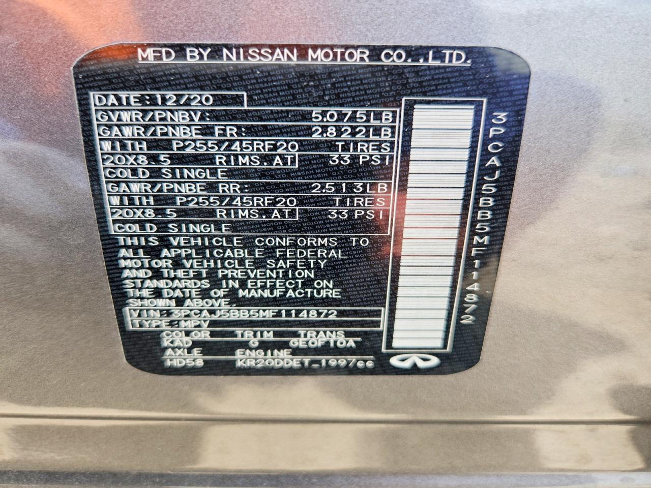 2021 Infiniti Qx50 Luxe Gray vin: 3PCAJ5BB5MF114872