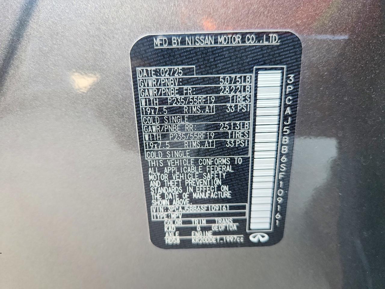 2025 Infiniti Qx50 Luxe Silver vin: 3PCAJ5BB6SF109161