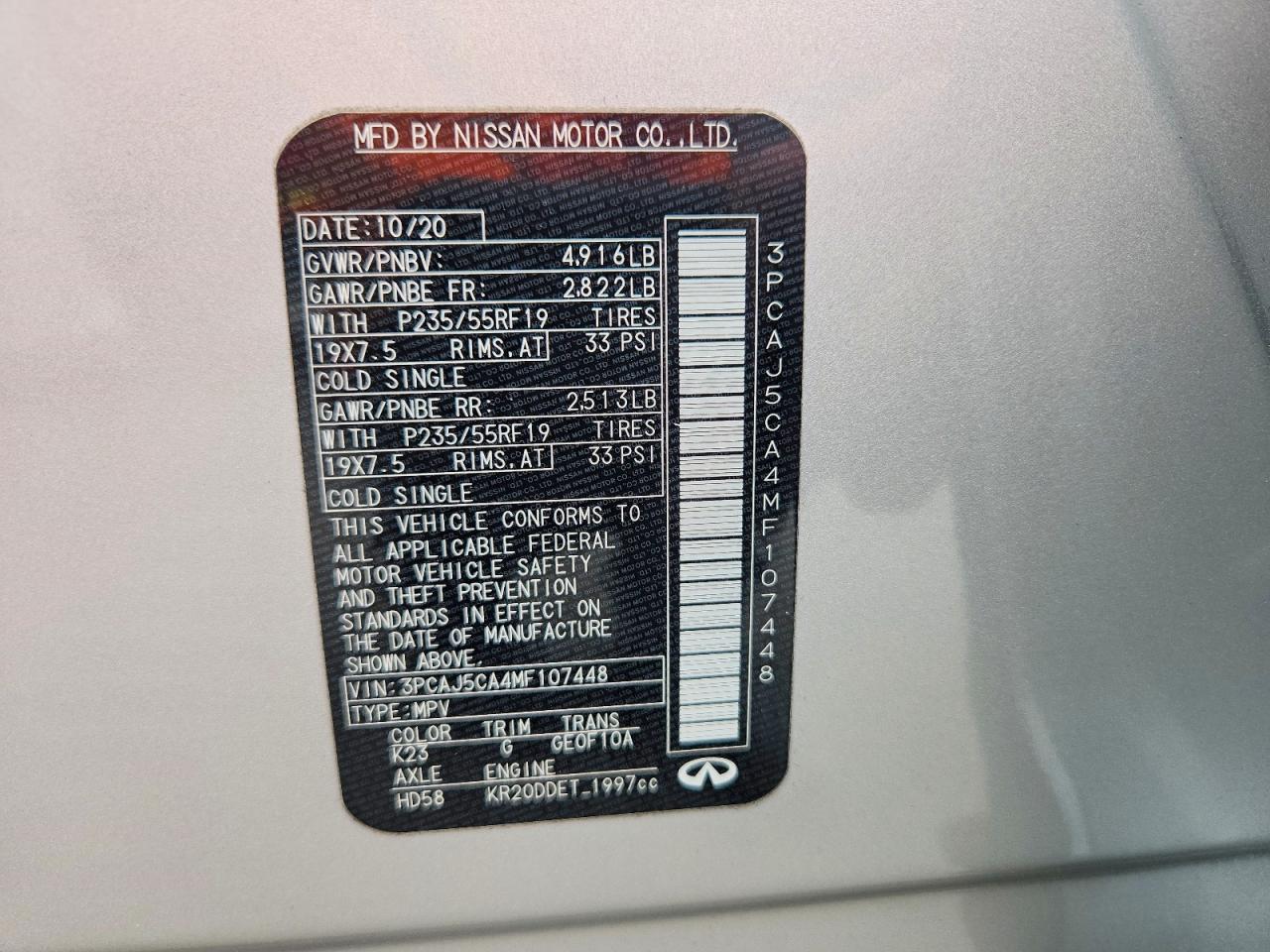 2021 Infiniti Qx50 Essential Silver vin: 3PCAJ5CA4MF107448