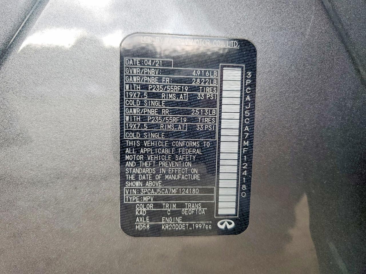 2021 Infiniti Qx50 Essential Gray vin: 3PCAJ5CA7MF124180