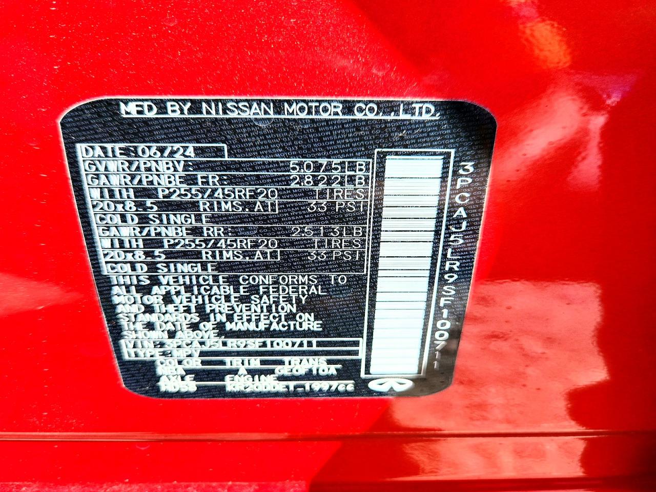 2025 Infiniti Qx55 Sensory Red vin: 3PCAJ5LR9SF100711