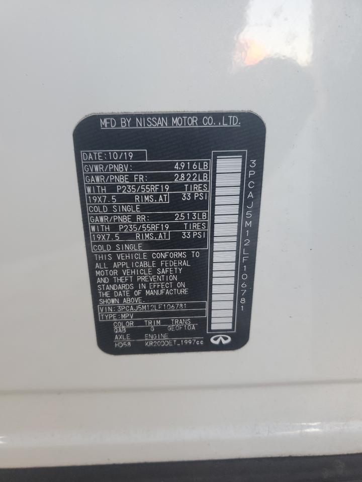 2020 Infiniti Qx50 Pure Белый vin: 3PCAJ5M12LF106781