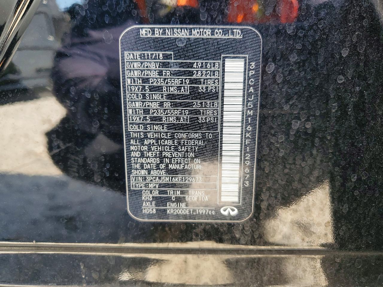 2019 Infiniti Qx50 Luxe Black vin: 3PCAJ5M16KF129673