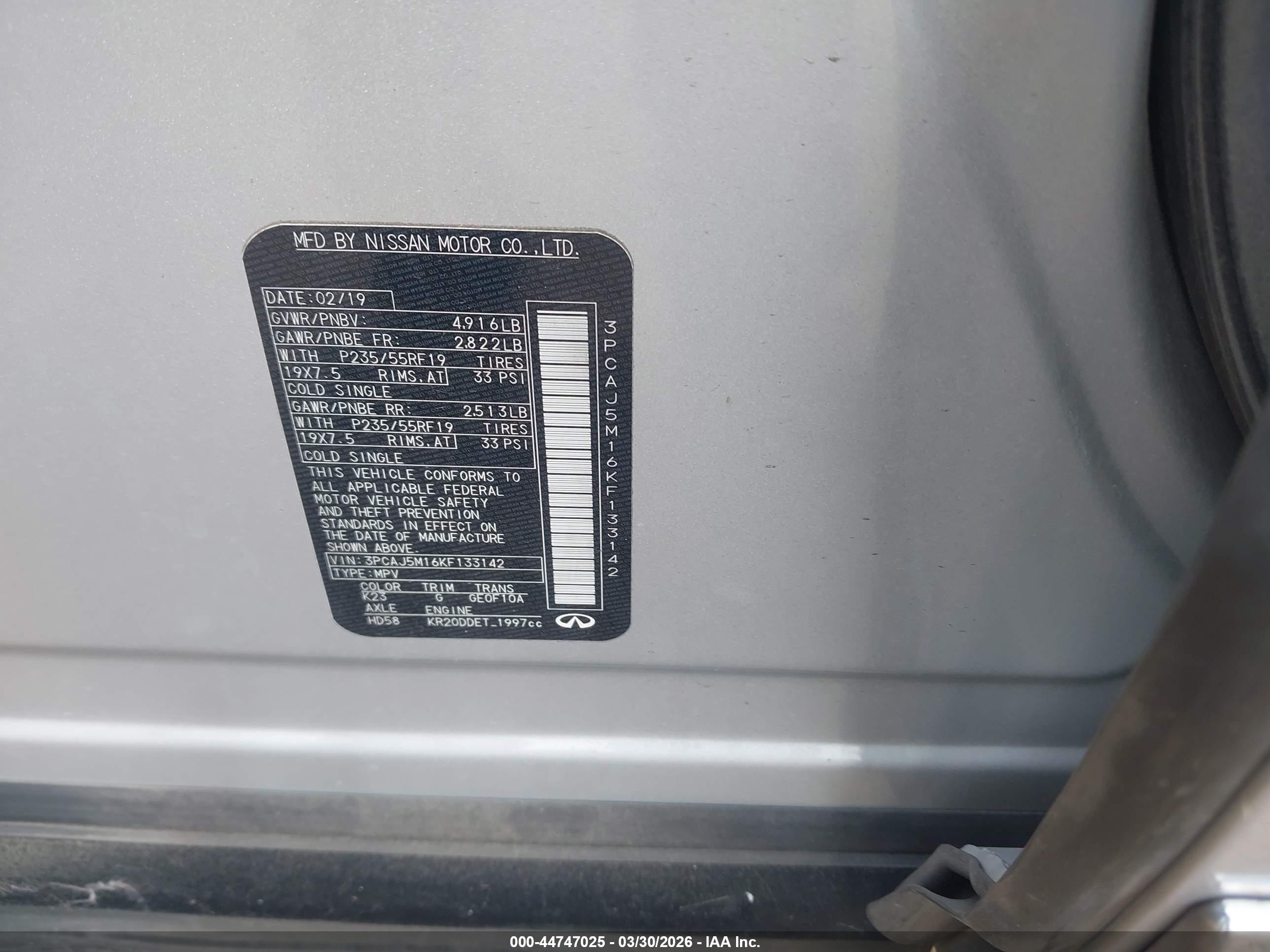 2019 Infiniti Qx50 Essential Silver vin: 3PCAJ5M16KF133142
