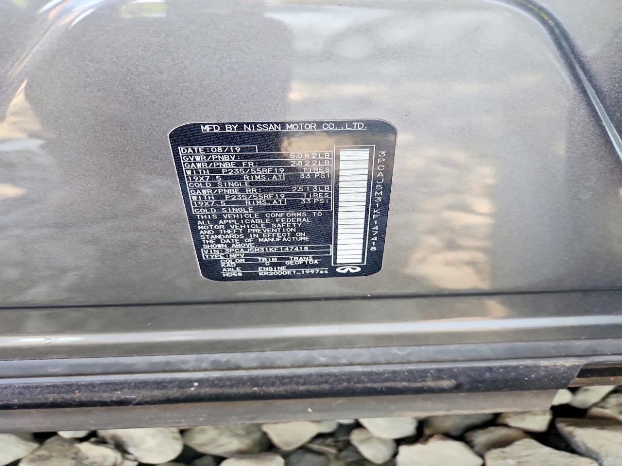 2019 Infiniti Qx50 Essential Gray vin: 3PCAJ5M31KF147418