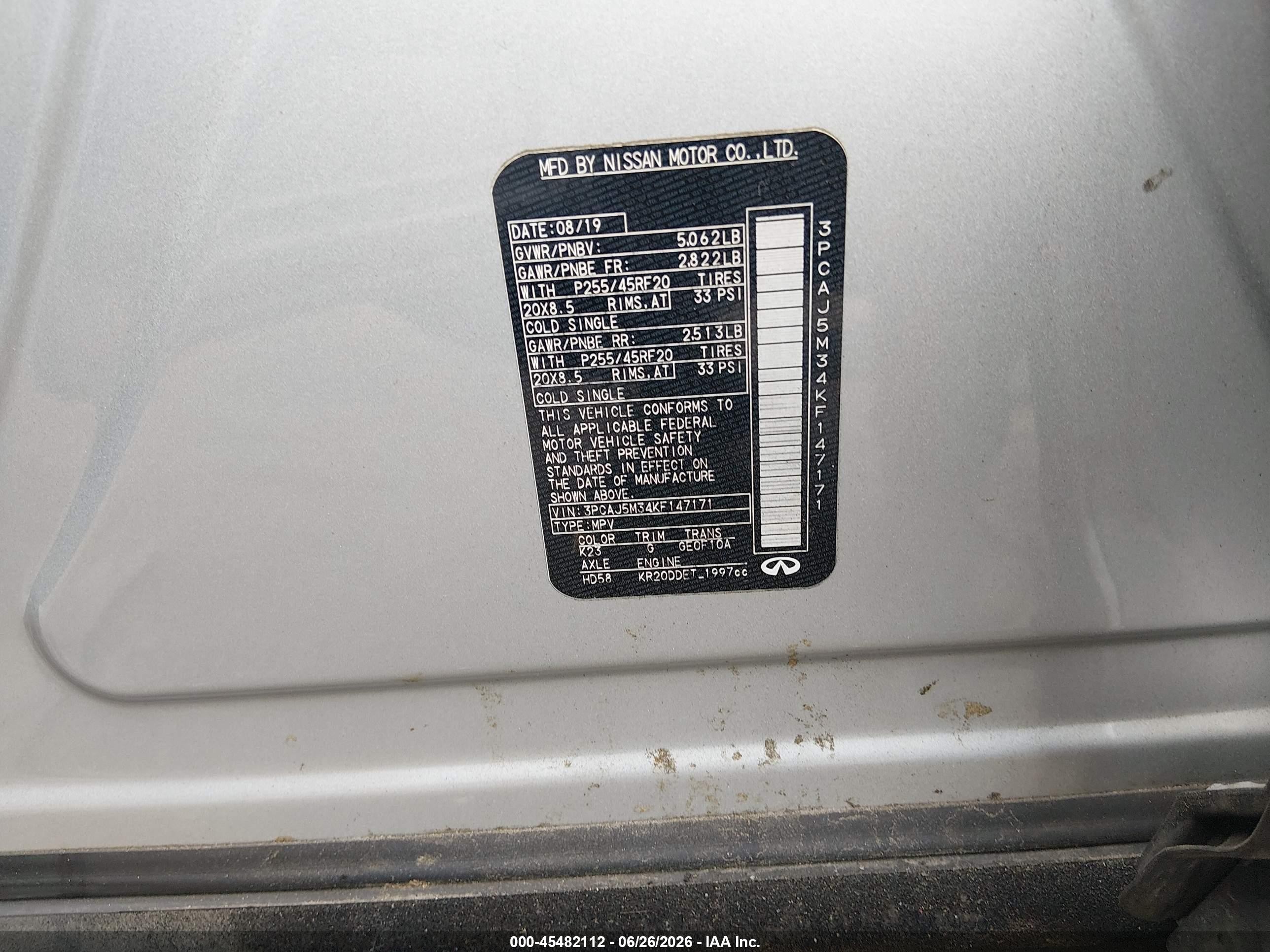 2019 Infiniti Qx50   Silver vin: 3PCAJ5M34KF147171