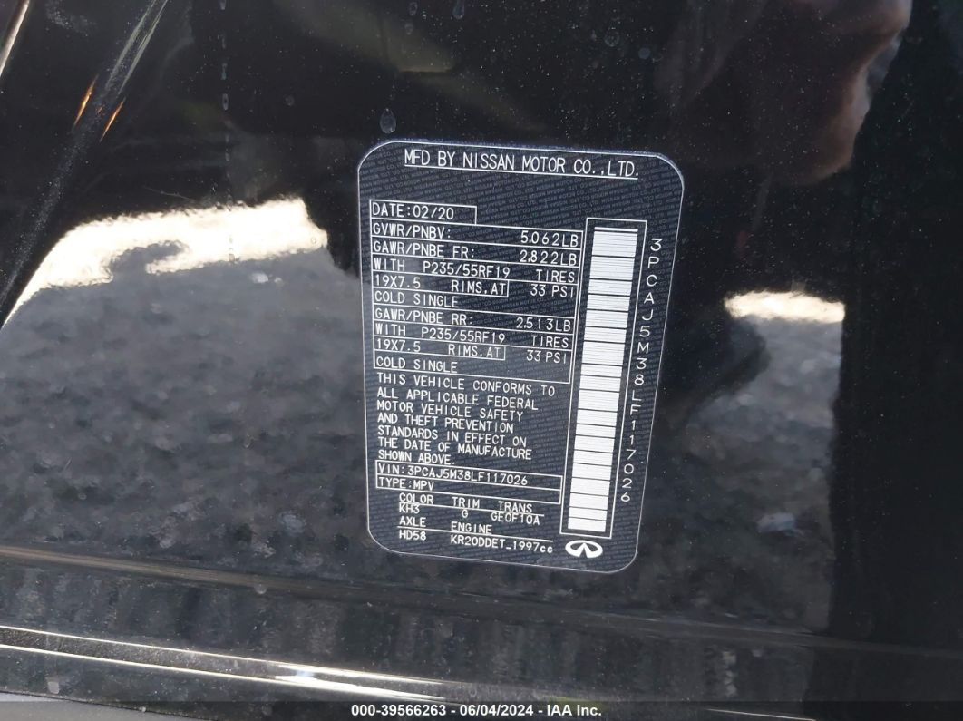 2020 Infiniti Qx50 Essential Awd Black vin: 3PCAJ5M38LF117026