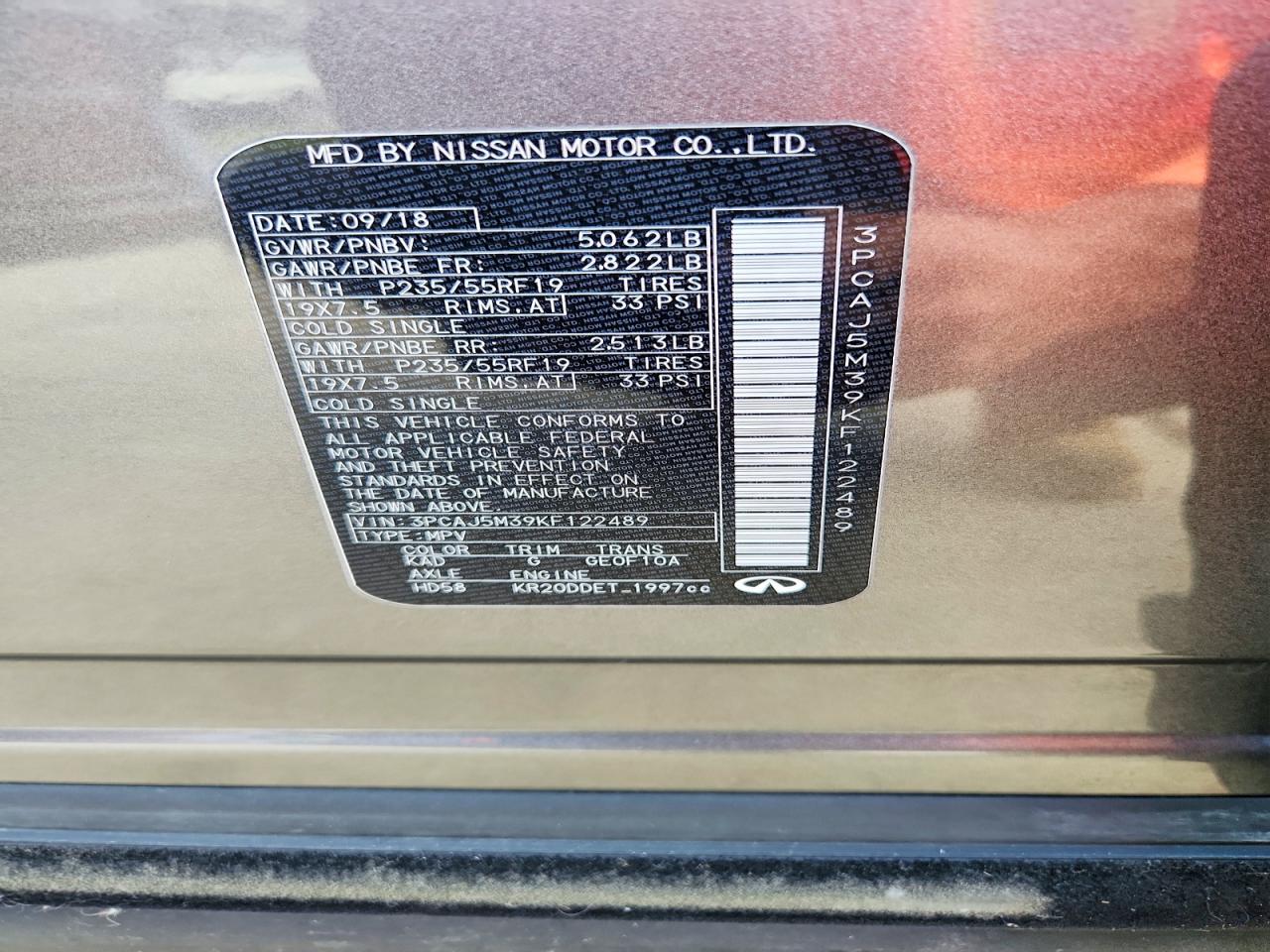 2019 Infiniti Qx50 Luxe Gray vin: 3PCAJ5M39KF122489