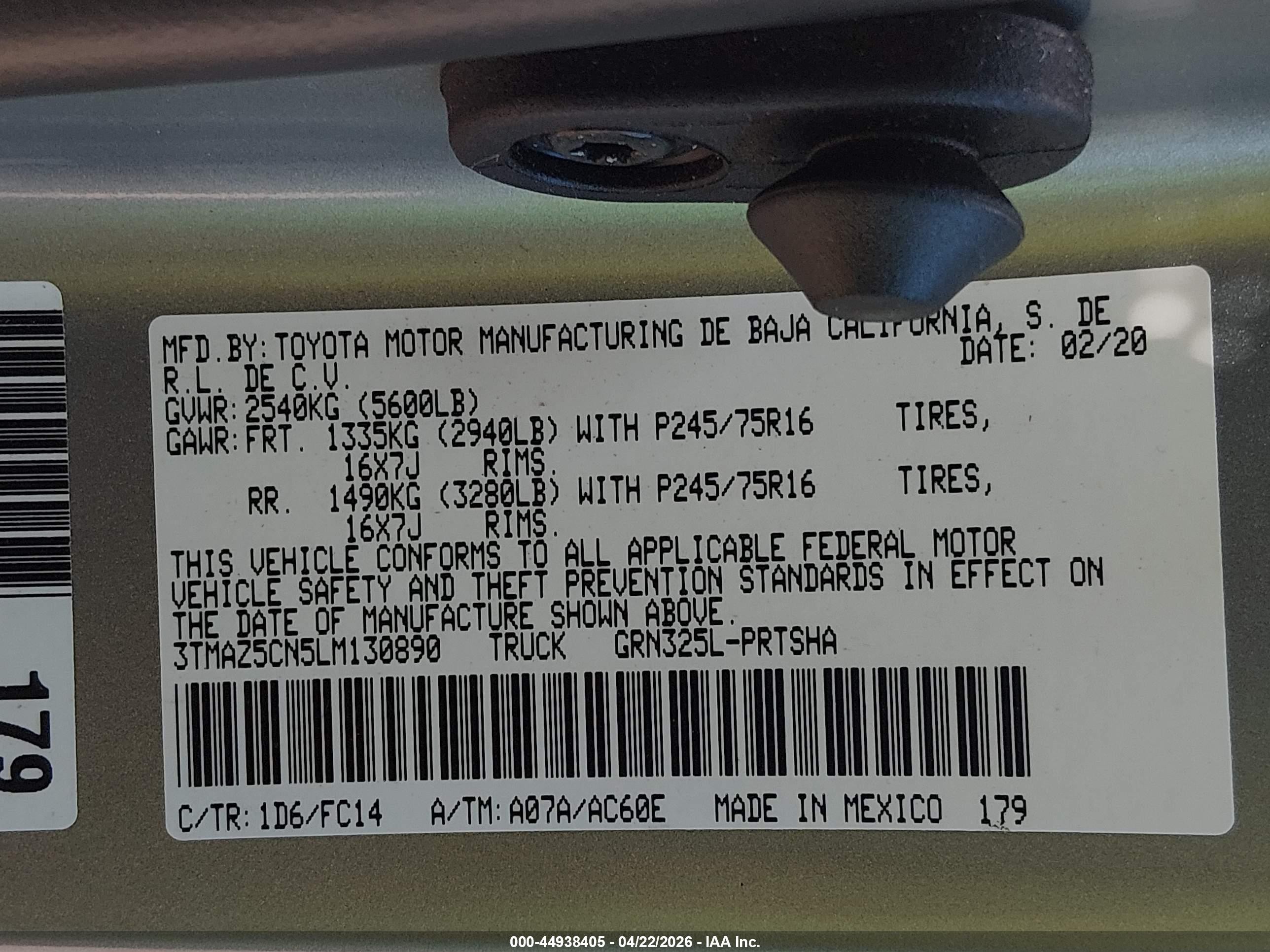 2020 Toyota Tacoma Sr5 V6 Gray vin: 3TMAZ5CN5LM130890