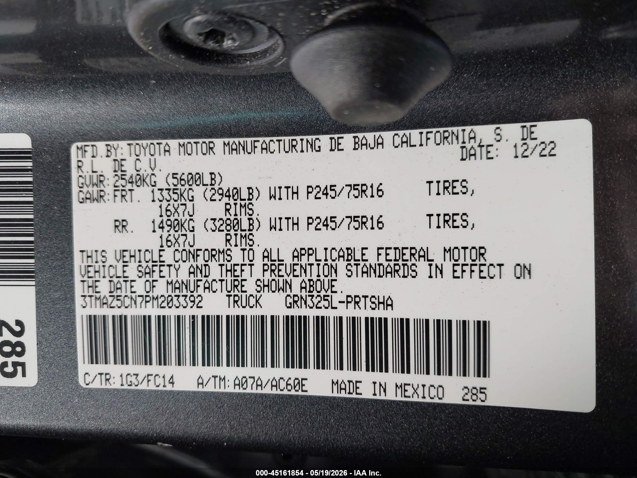 2023 Toyota Tacoma Sr5 V6 Gray vin: 3TMAZ5CN7PM203392