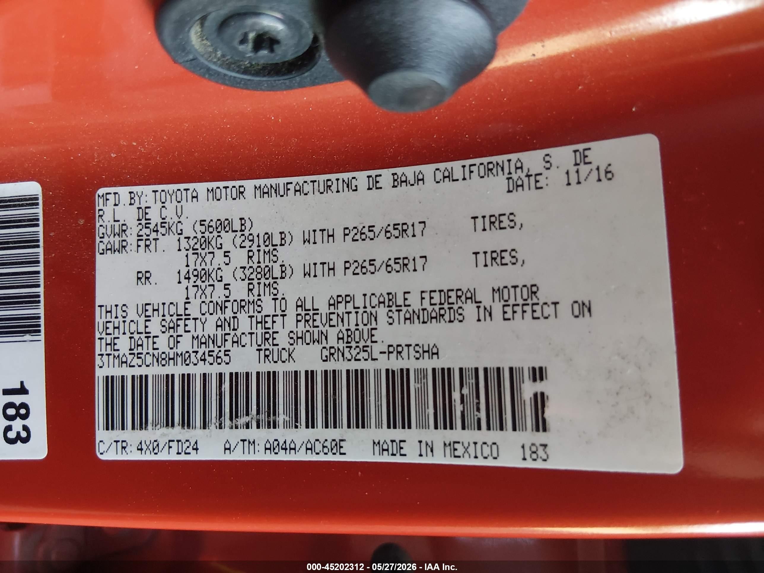 2017 Toyota Tacoma Trd Sport Orange vin: 3TMAZ5CN8HM034565