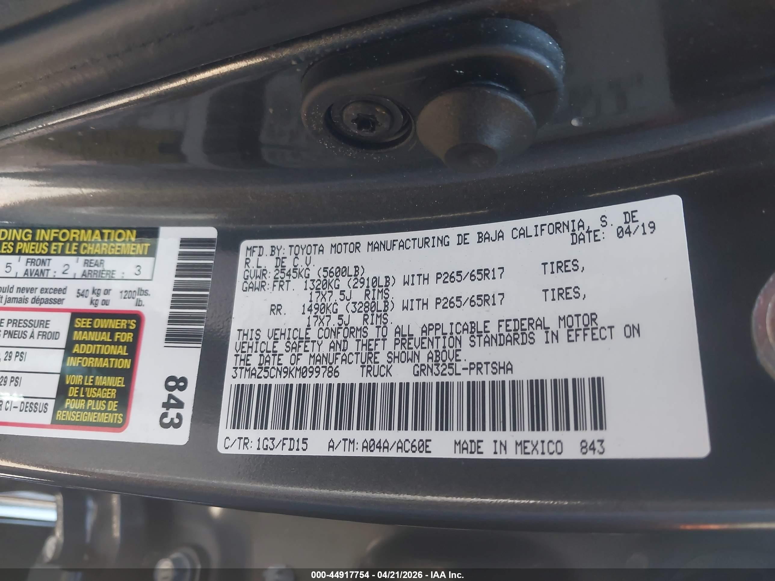 2019 Toyota Tacoma Trd Sport Gray vin: 3TMAZ5CN9KM099786