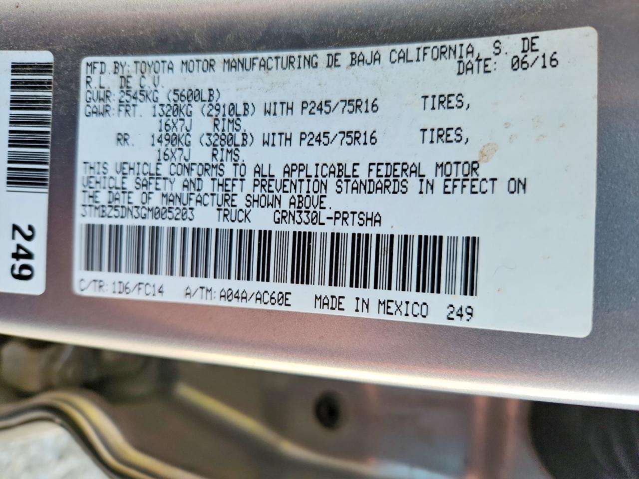 2016 Toyota Tacoma Sr5 V6 Silver vin: 3TMBZ5DN3GM005203