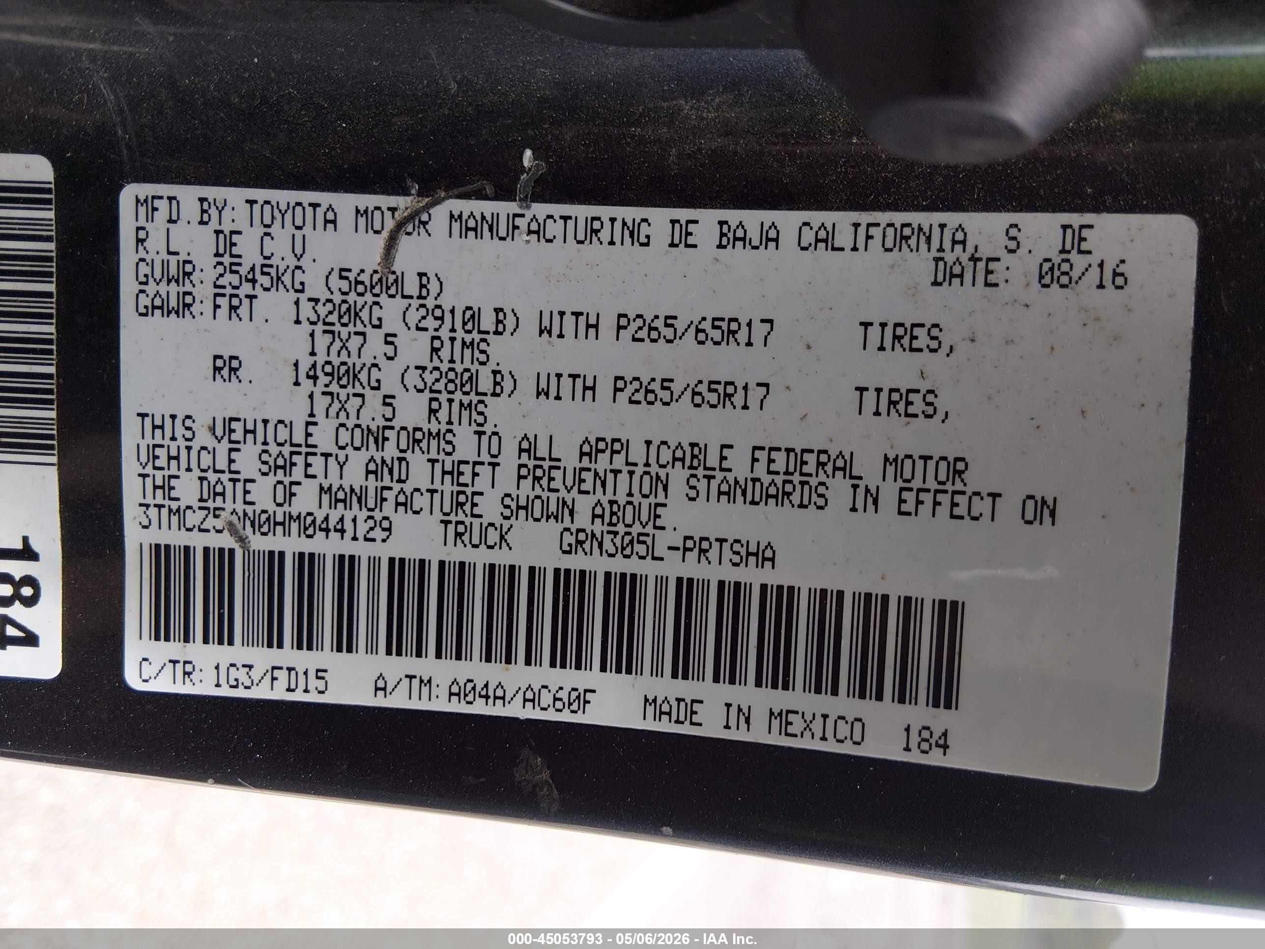 2017 Toyota Tacoma Trd Sport Gray vin: 3TMCZ5AN0HM044129