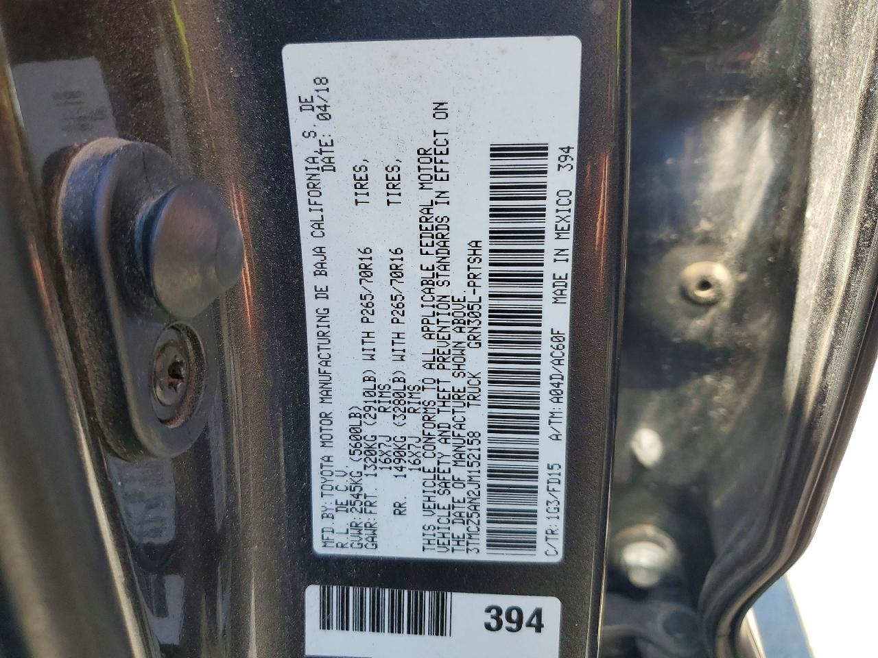 2018 Toyota Tacoma Trd Off-road Charcoal vin: 3TMCZ5AN2JM152158