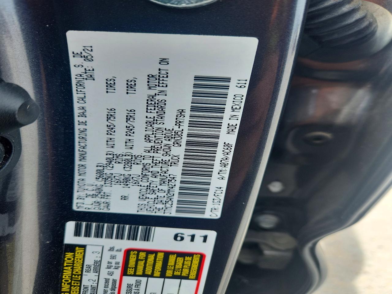2021 Toyota Tacoma Sr5 V6 Gray vin: 3TMCZ5AN2MM427547