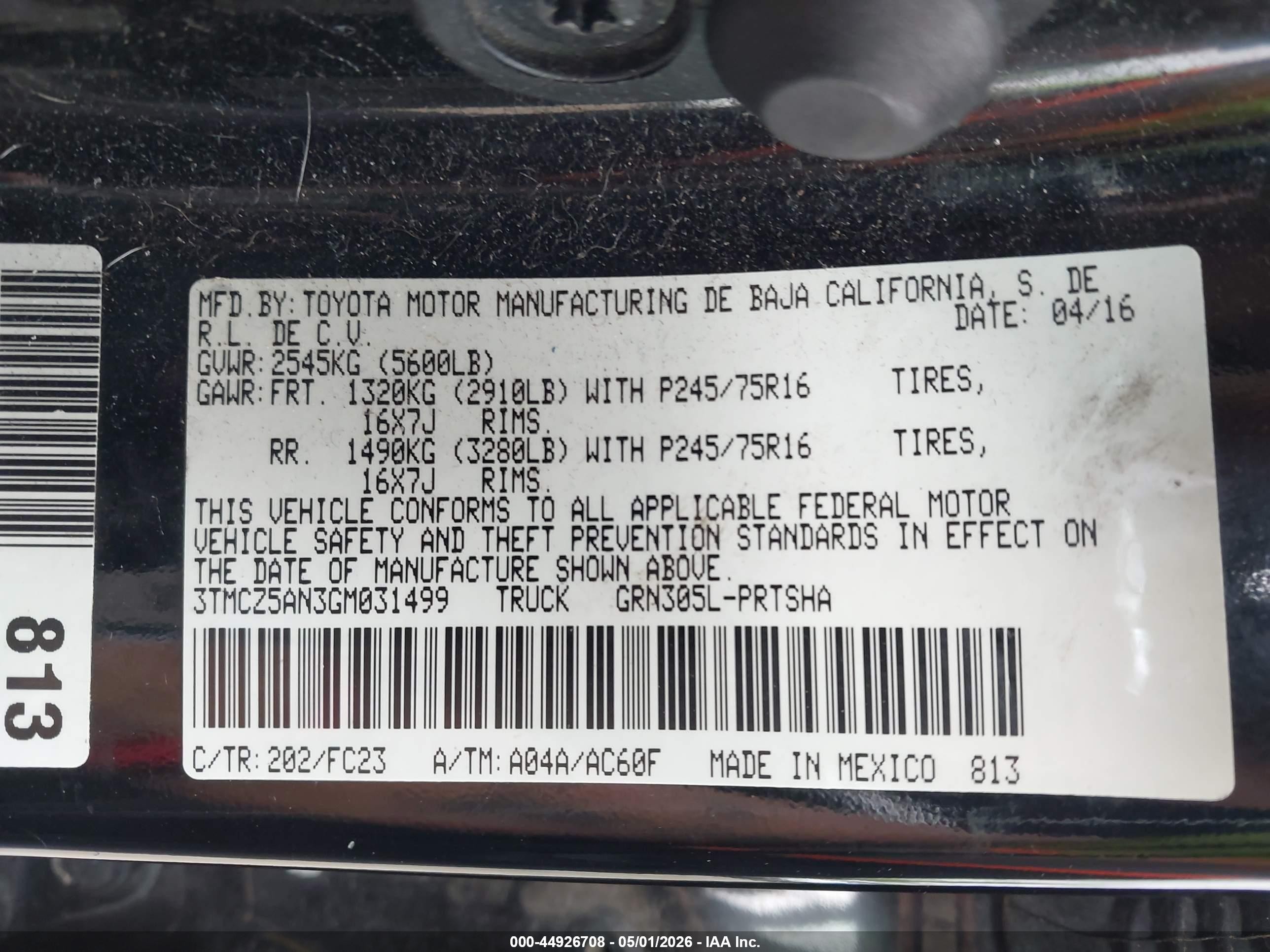 2016 Toyota Tacoma Sr5 V6 Black vin: 3TMCZ5AN3GM031499