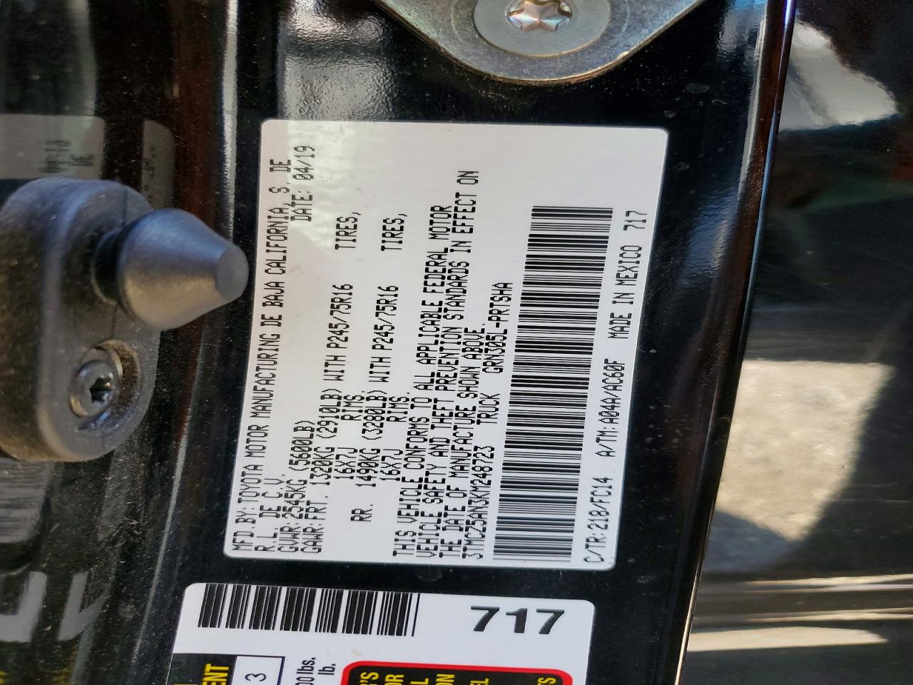 2019 Toyota Tacoma Sr5 V6 Black vin: 3TMCZ5AN3KM248723