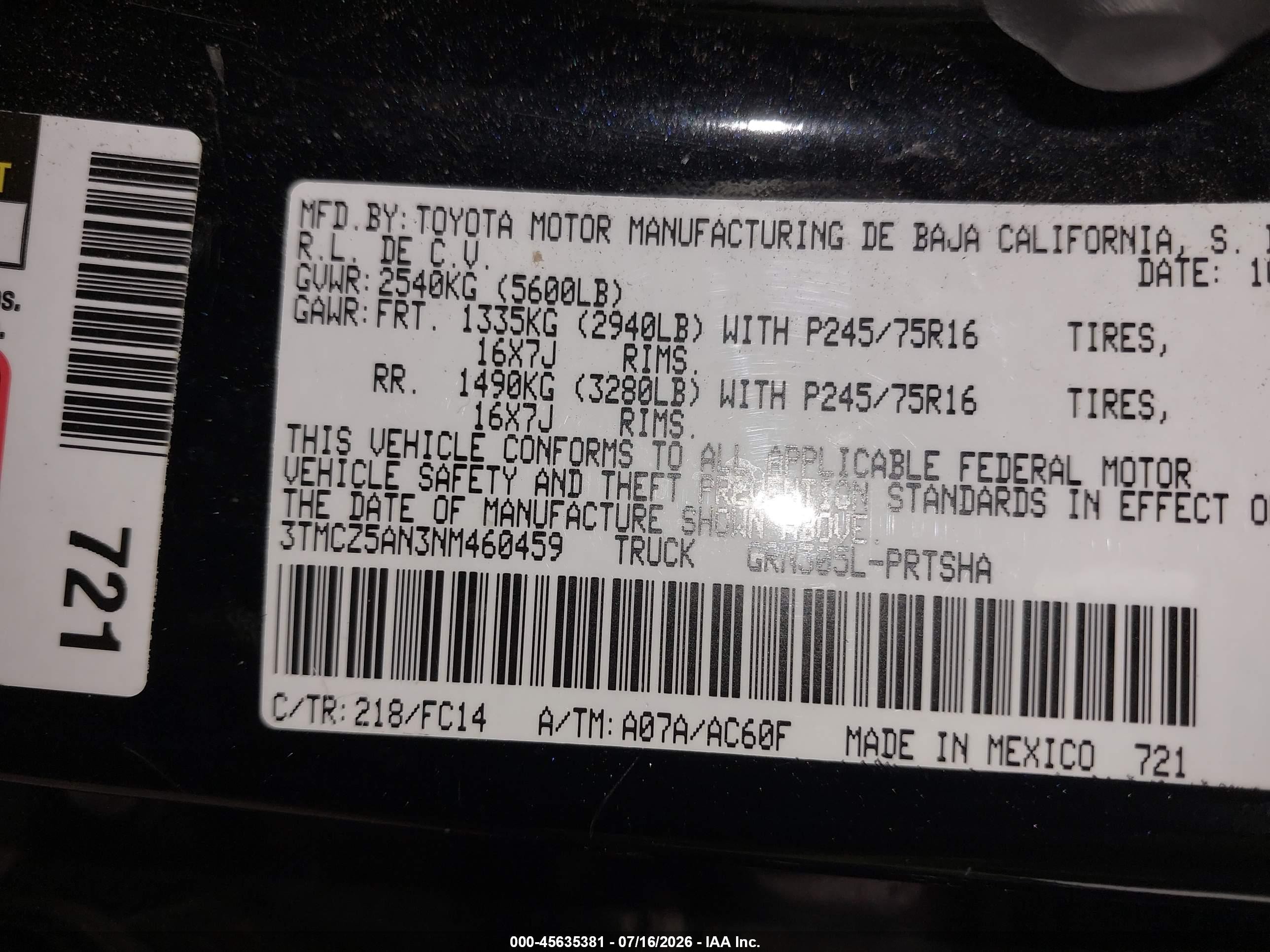 2022 Toyota Tacoma Sr5 V6 Black vin: 3TMCZ5AN3NM460459