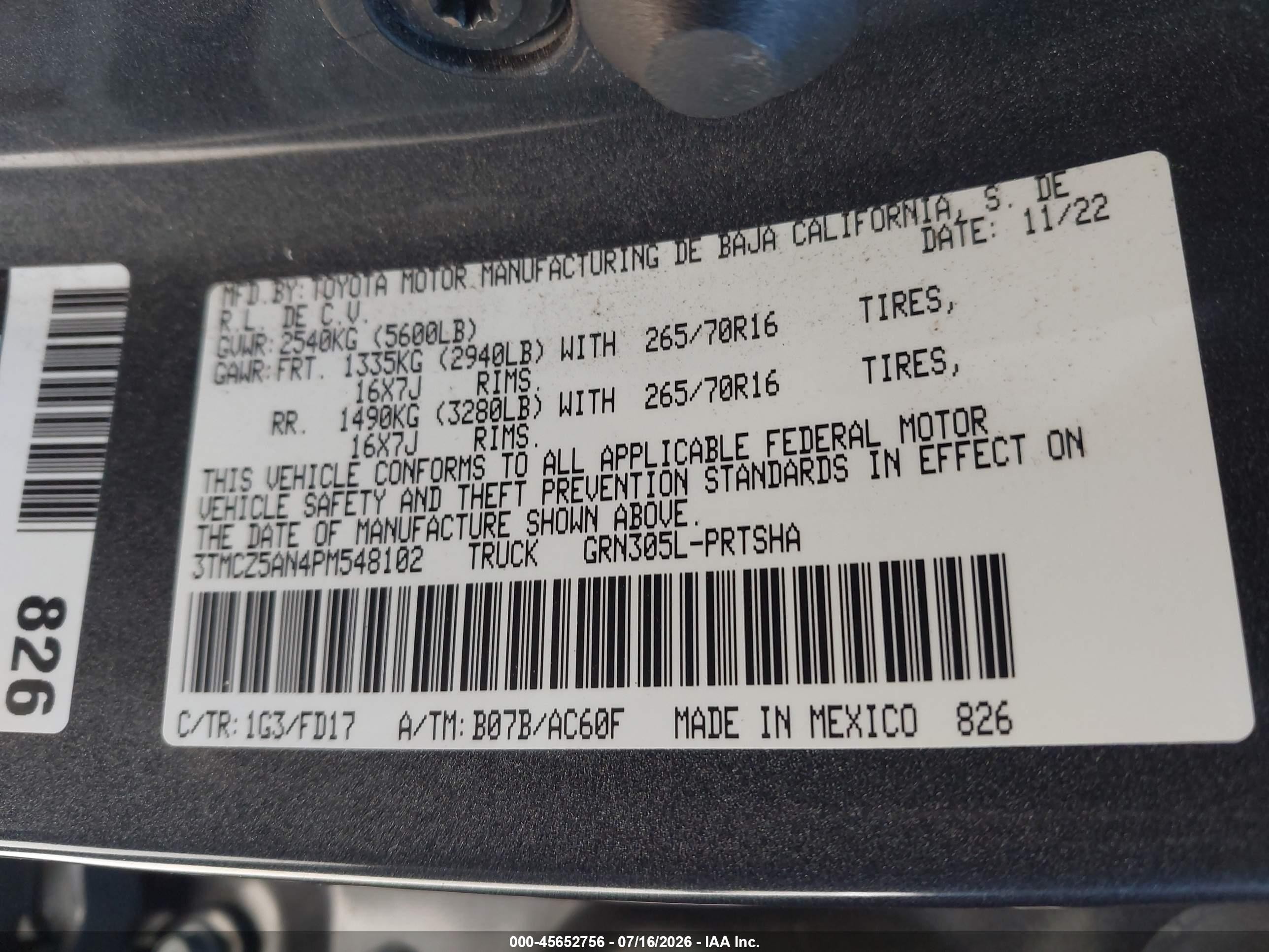 2023 Toyota Tacoma Trd Off Road Gray vin: 3TMCZ5AN4PM548102