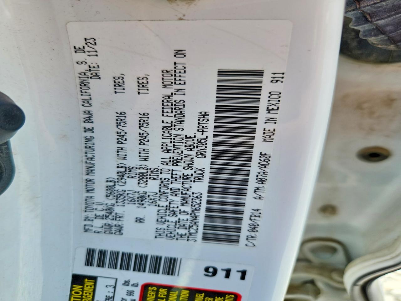 2023 Toyota Tacoma Sr V6 White vin: 3TMCZ5AN4PM652363