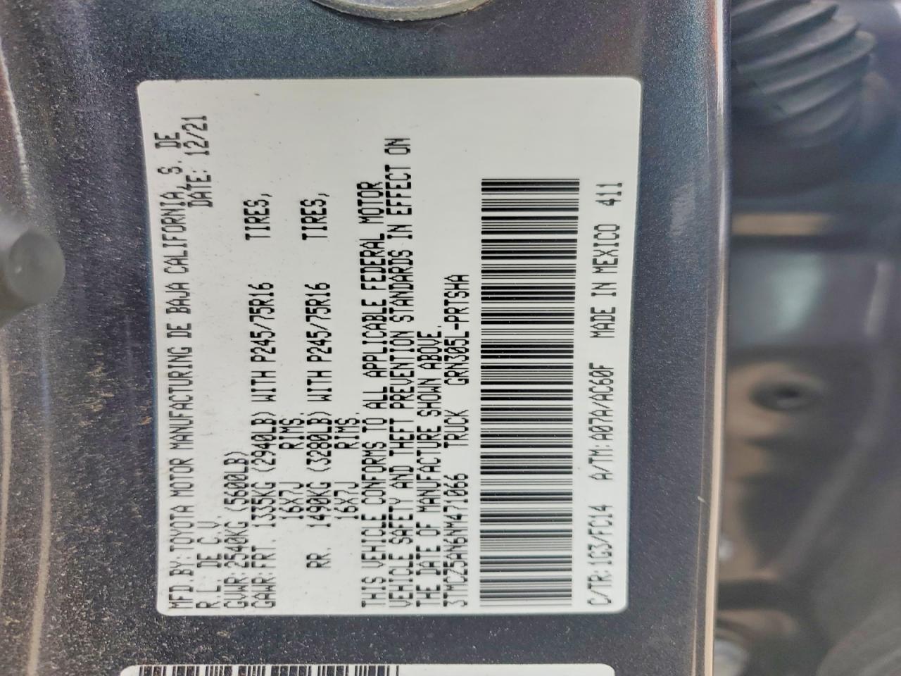 2022 Toyota Tacoma Sr5 V6 Gray vin: 3TMCZ5AN6NM471066