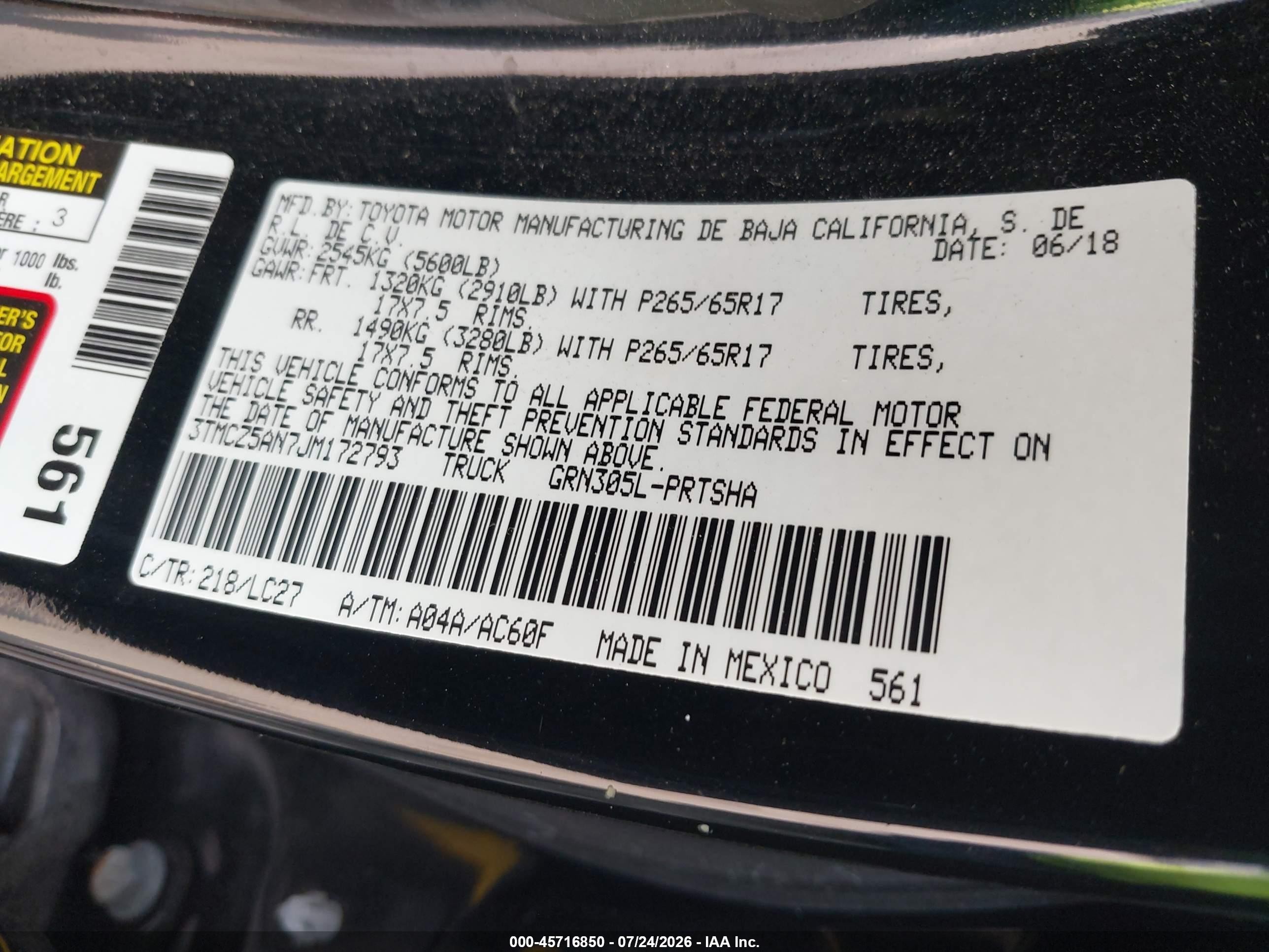 2018 Toyota Tacoma Trd Sport Black vin: 3TMCZ5AN7JM172793