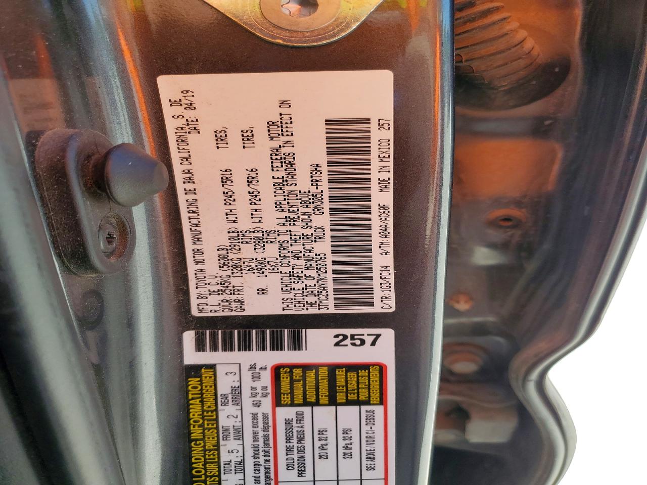 2019 Toyota Tacoma Sr5 V6 Charcoal vin: 3TMCZ5AN7KM250765