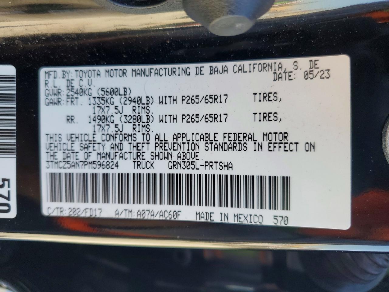 2023 Toyota Tacoma Trd Sport Black vin: 3TMCZ5AN7PM596824