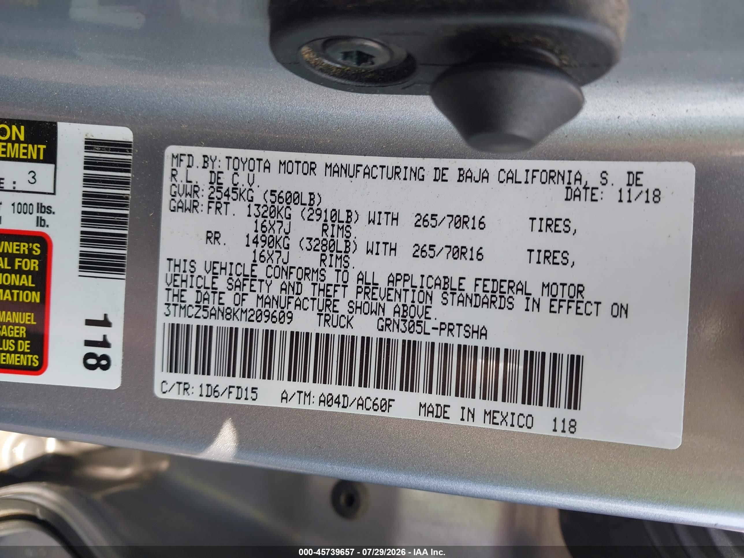 2019 Toyota Tacoma Trd Off Road Silver vin: 3TMCZ5AN8KM209609
