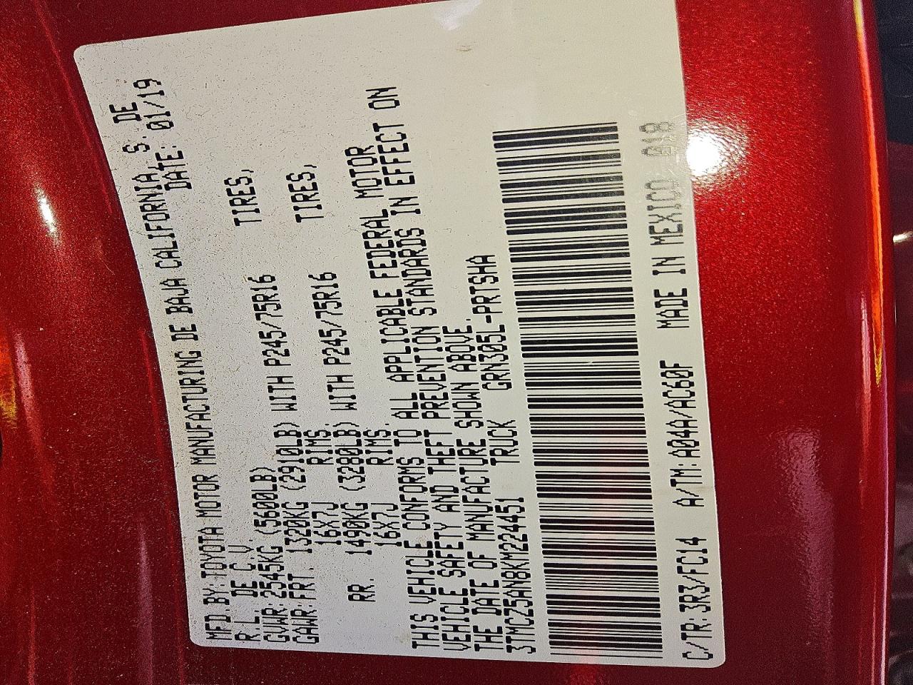 2019 Toyota Tacoma Sr5 V6 Red vin: 3TMCZ5AN8KM224451
