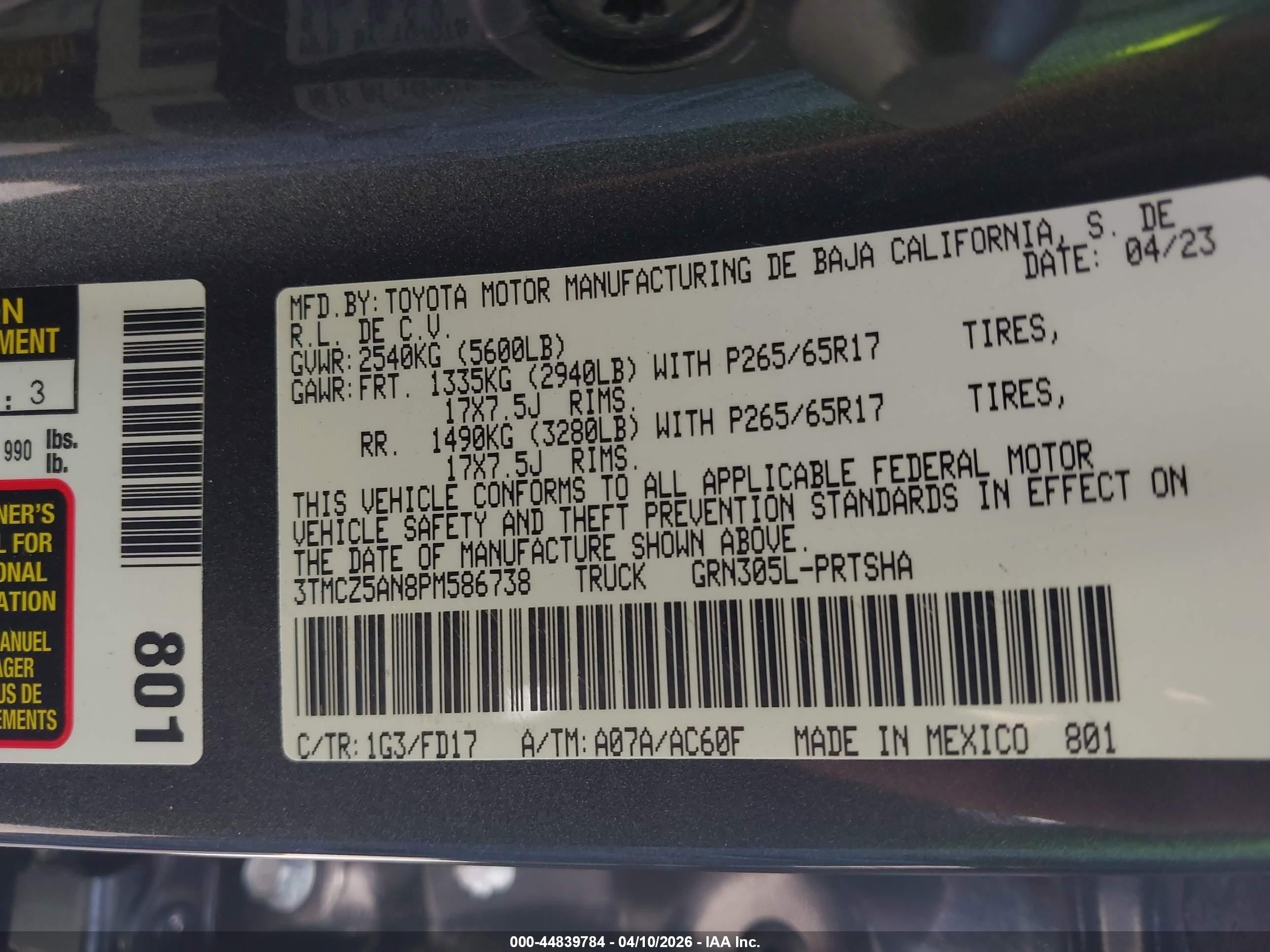 2023 Toyota Tacoma Trd Sport Gray vin: 3TMCZ5AN8PM586738