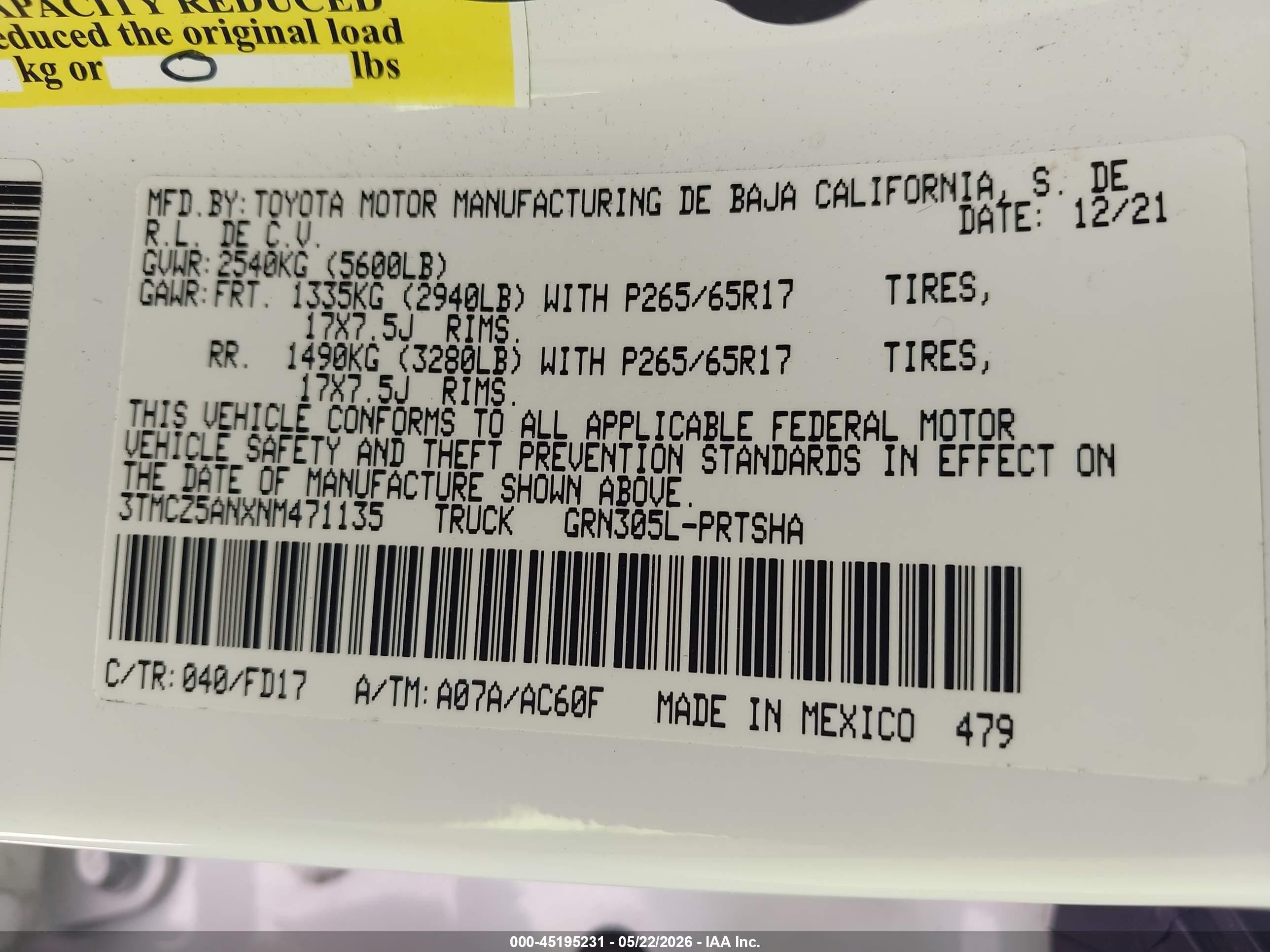 2022 Toyota Tacoma Double Cab/sr/sr5/trd Sport/trd Off Road/trd Pro White vin: 3TMCZ5ANXNM471135