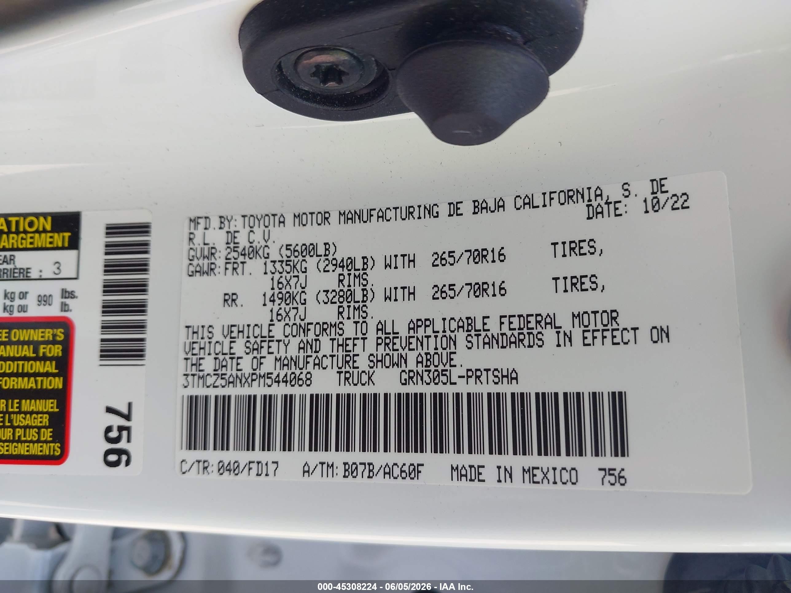 2023 Toyota Tacoma Trd Off Road White vin: 3TMCZ5ANXPM544068