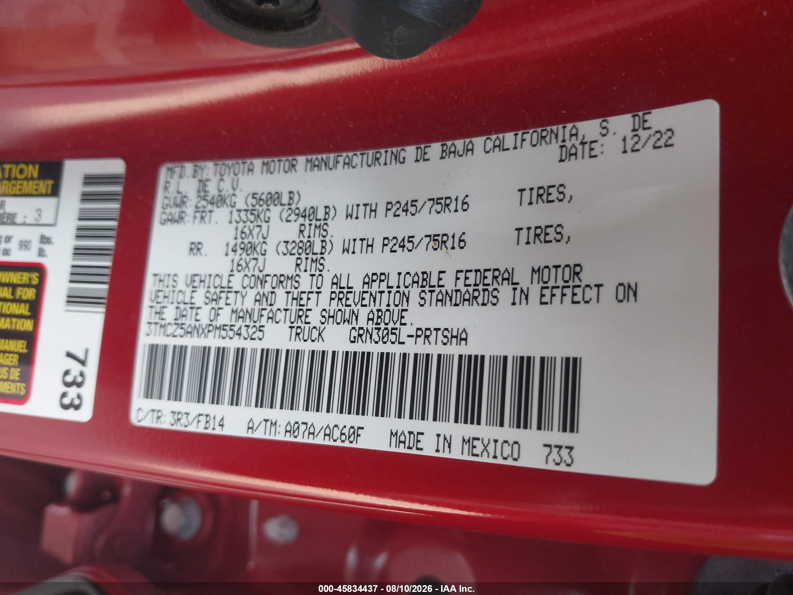 2023 Toyota Tacoma Sr V6 Red vin: 3TMCZ5ANXPM554325
