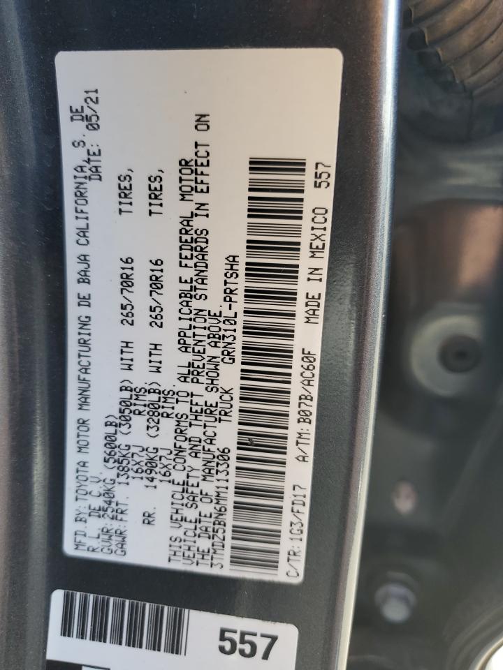 2021 Toyota Tacoma Double Cab Charcoal vin: 3TMDZ5BN6MM113306
