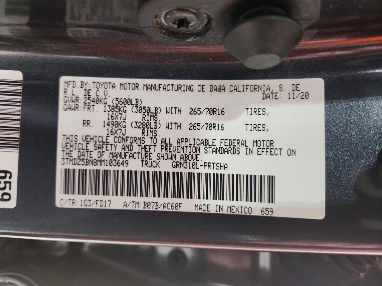 2021 Toyota Tacoma Trd Off-road Угольный vin: 3TMDZ5BN8MM103649