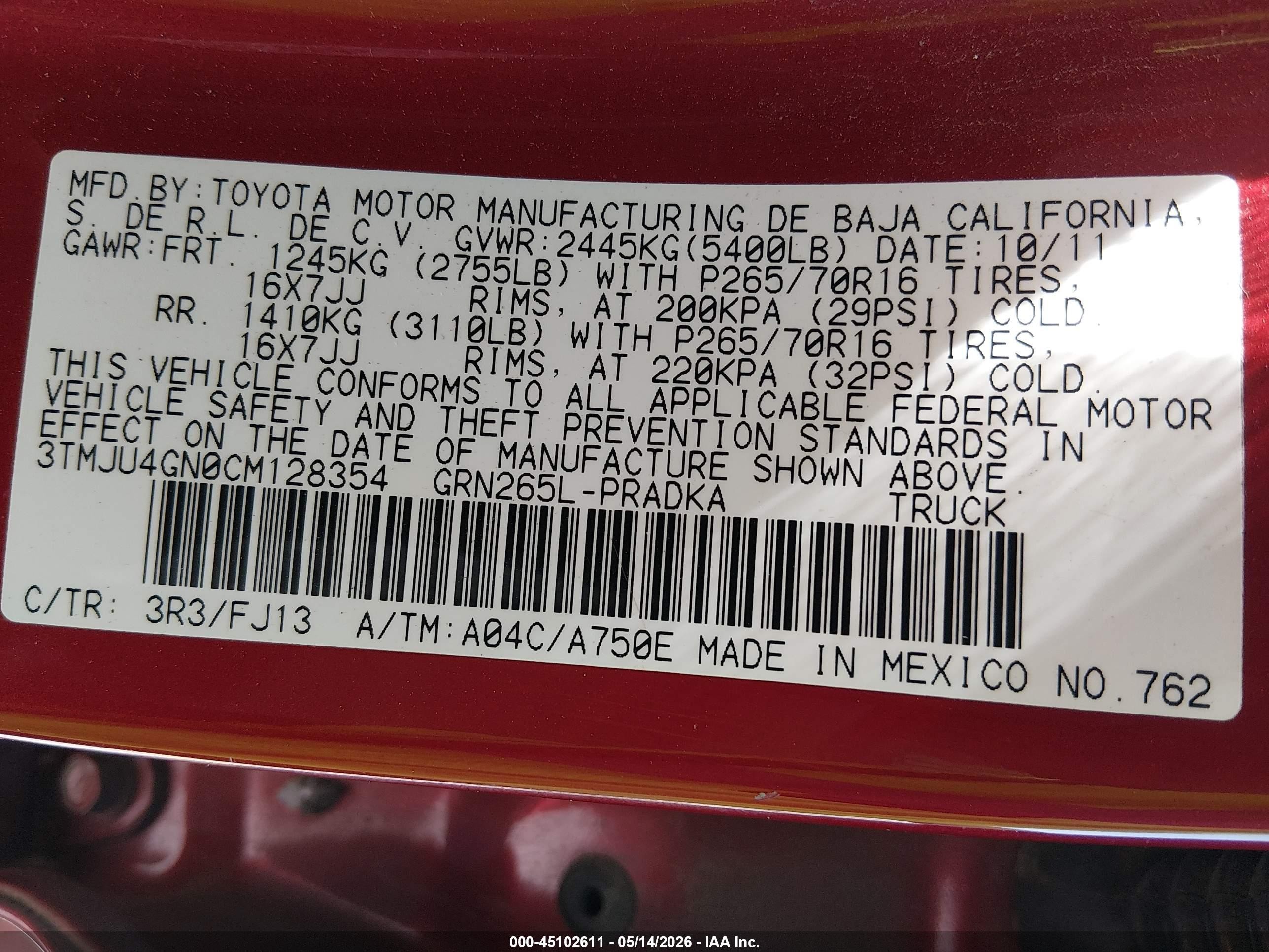 2012 Toyota Tacoma Prerunner V6 Красный vin: 3TMJU4GN0CM128354