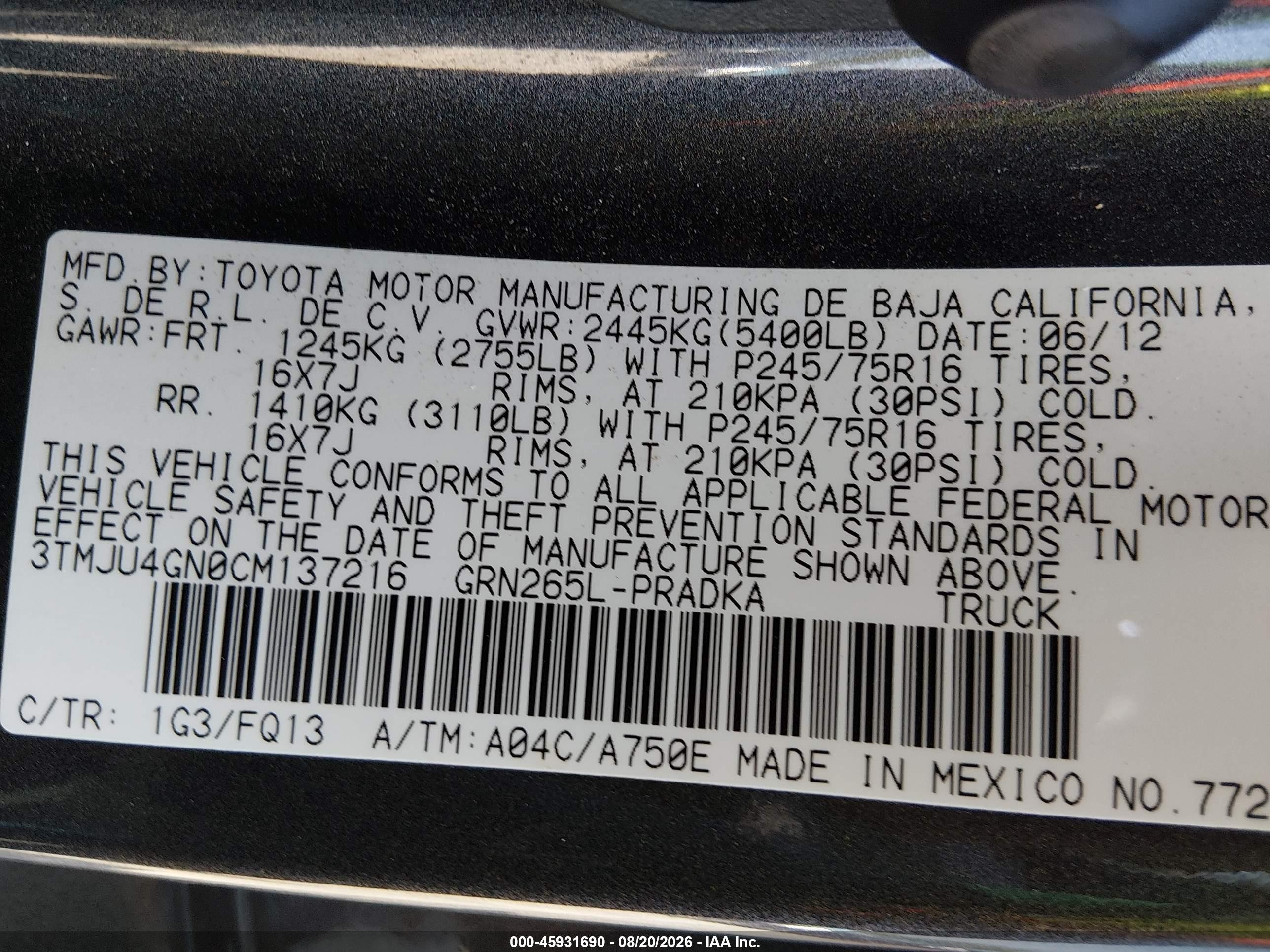 2012 Toyota Tacoma Prerunner V6 Gray vin: 3TMJU4GN0CM137216