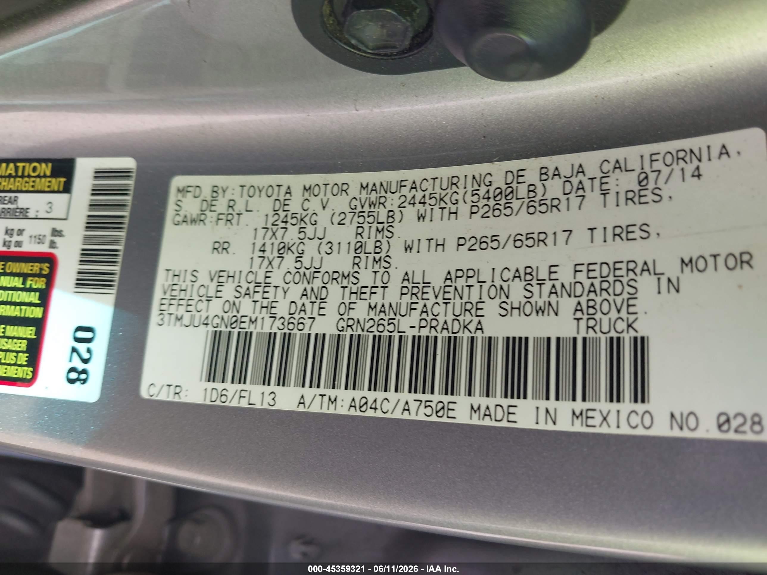 2014 Toyota Tacoma Prerunner V6 Gray vin: 3TMJU4GN0EM173667