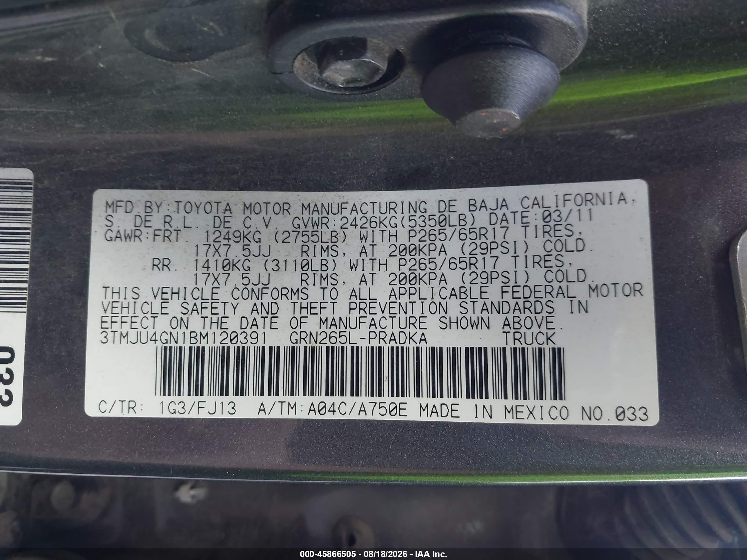 2011 Toyota Tacoma Prerunner V6 Gray vin: 3TMJU4GN1BM120391