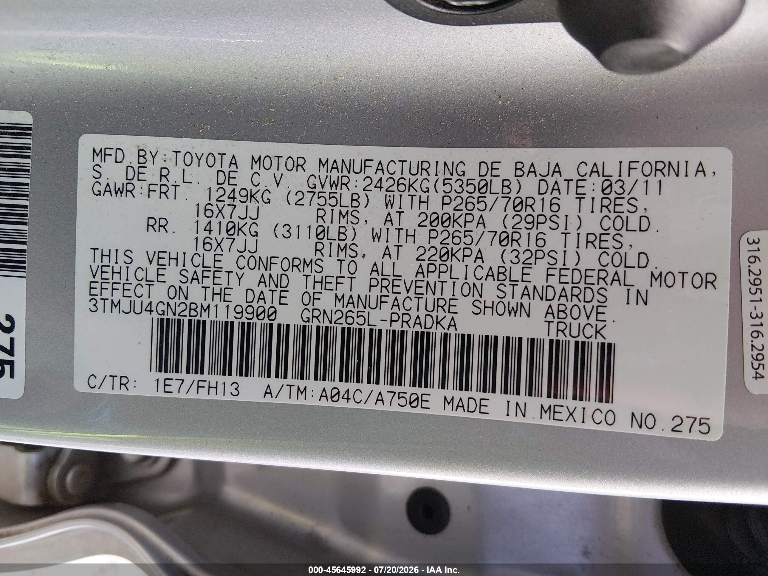 2011 Toyota Tacoma Prerunner V6 Silver vin: 3TMJU4GN2BM119900