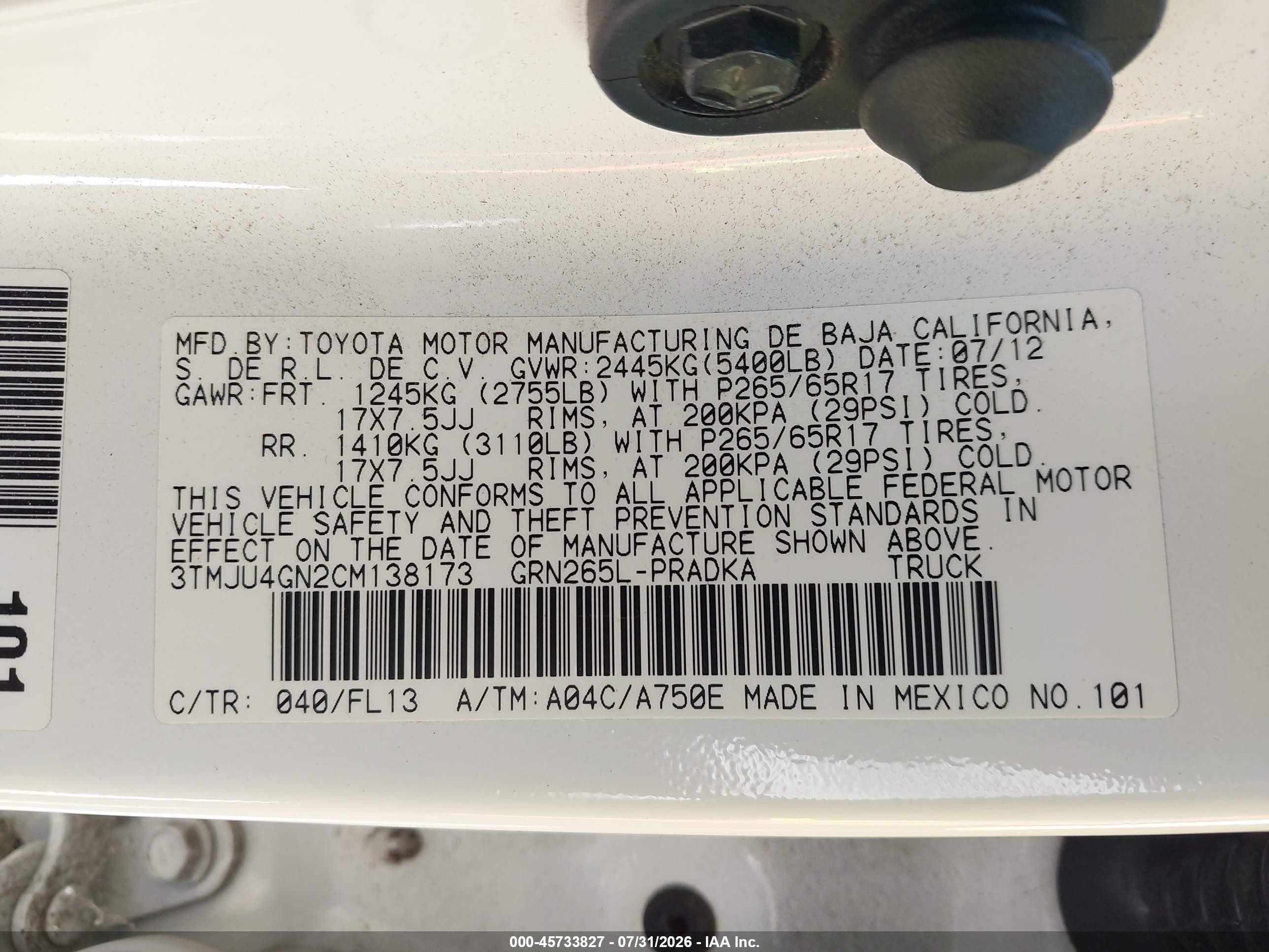 2012 Toyota Tacoma Prerunner V6 White vin: 3TMJU4GN2CM138173