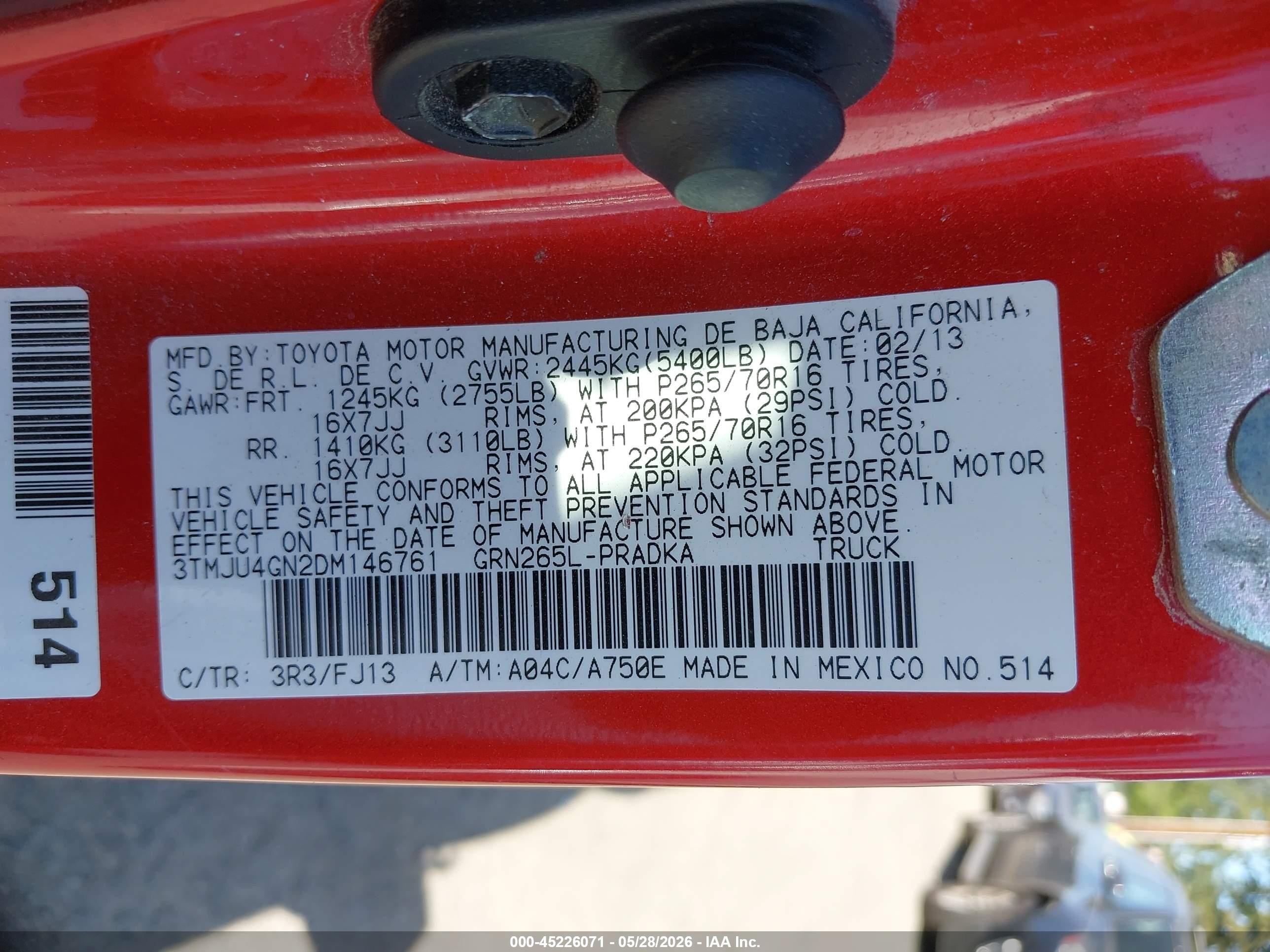 2013 Toyota Tacoma Prerunner V6 Red vin: 3TMJU4GN2DM146761