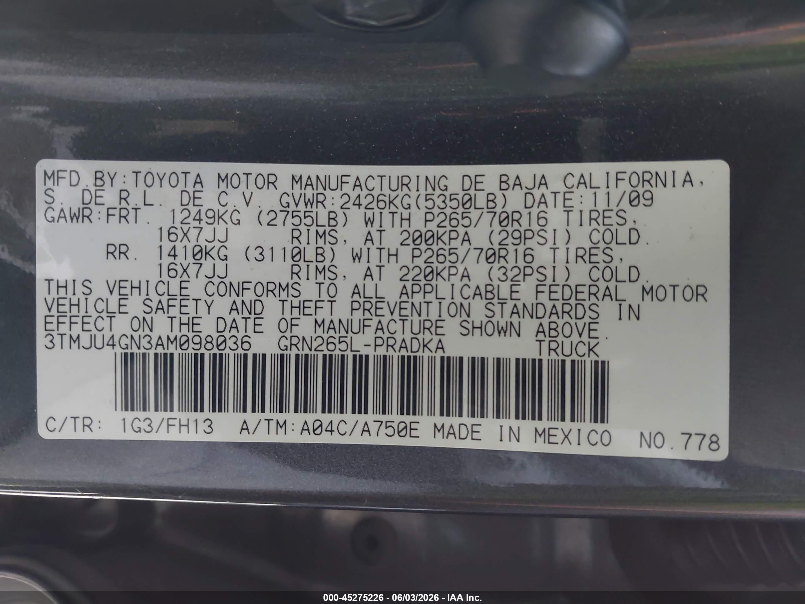 2010 Toyota Tacoma Prerunner V6 Gray vin: 3TMJU4GN3AM098036